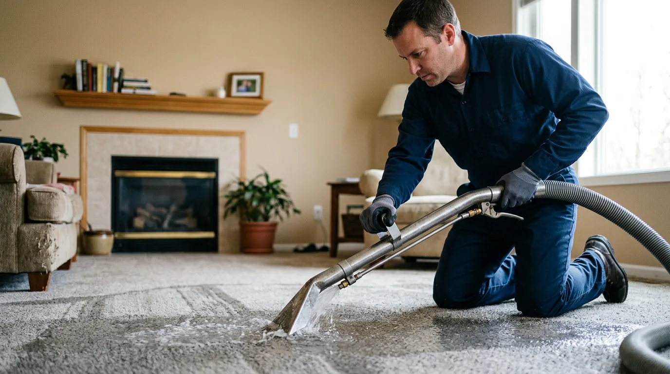 Water damage restoration technician working near Hampden, ND